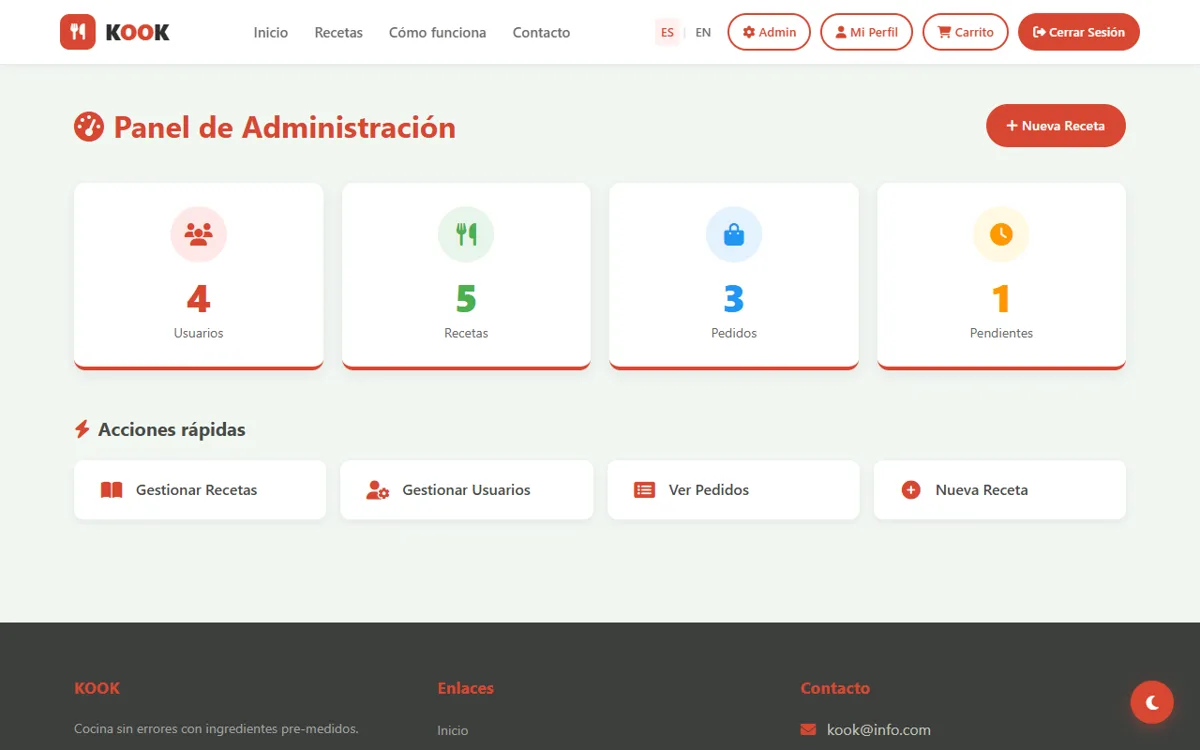 KOOK: panel de administración